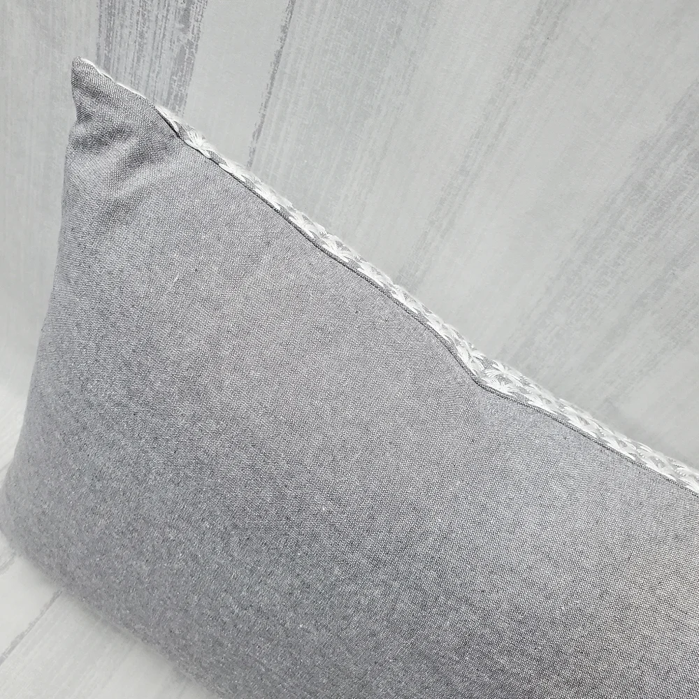 FRYE Decorative Embroidery Pillow From the 4 Piece Queen Quilt Set gray & white